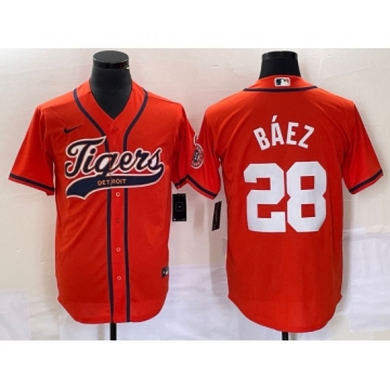 Men's Detroit Tigers #28 Javier Báez Orange Cool Base Stitched Baseball Jersey - Ujersey