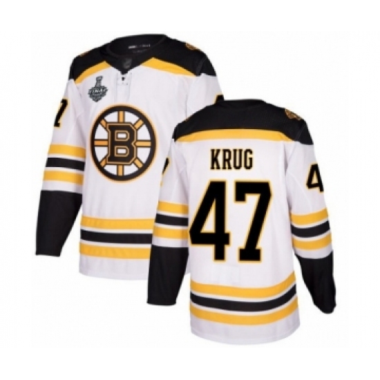Youth Boston Bruins #47 Torey Krug Authentic White Away 2019 Stanley Cup Final Bound Hockey Jersey - Ujersey