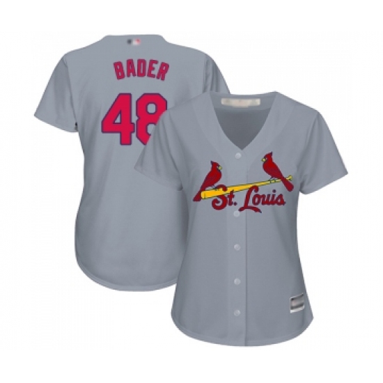 Women's St. Louis Cardinals #48 Harrison Bader Replica Grey Road Cool Base Baseball Jersey - Ujersey