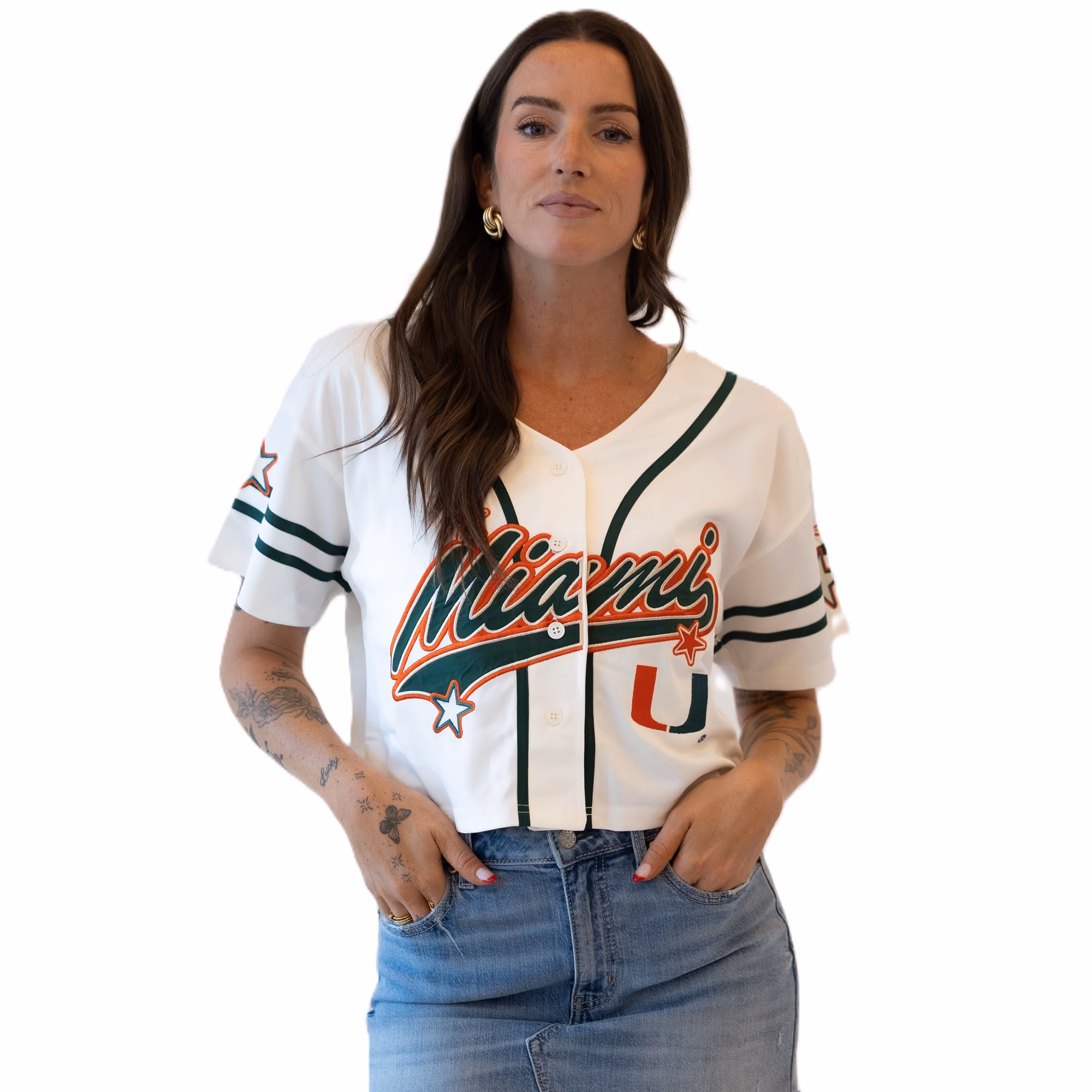 Women's Gameday Social Off White Miami Hurricanes Cropped Patch Baseball Fashion Jersey - SUjersey01