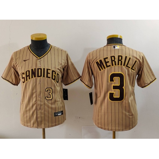Youth San Diego Padres #3 Jackson Merrill Tan 2023 Cool Base Stitched Jerseys - Ujersey