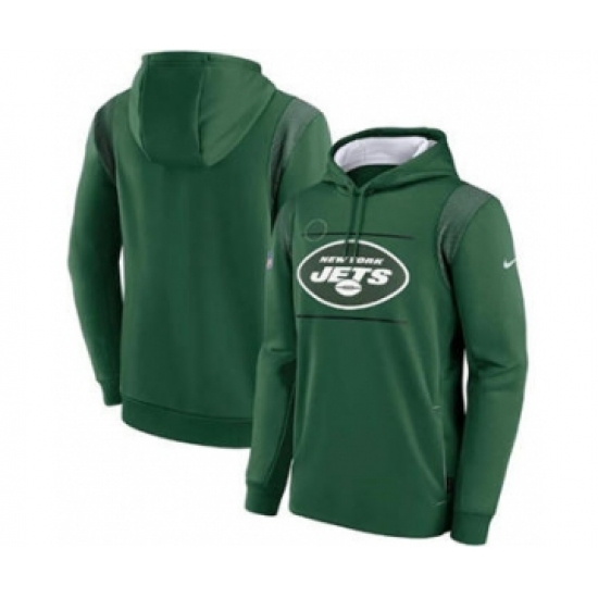 Men's New York Jets 2021 Green Sideline Logo Performance Pullover Hoodie - Ujersey NHL