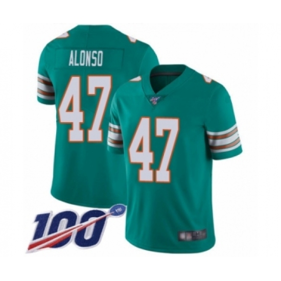 Men's Miami Dolphins #47 Kiko Alonso Aqua Green Alternate Vapor Untouchable Limited Player 100th Season Football Jersey - Ujersey