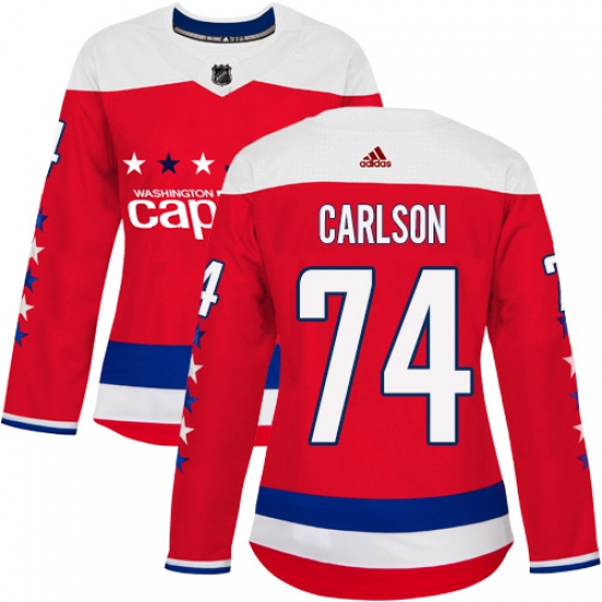Women's Adidas Washington Capitals #74 John Carlson Authentic Red Alternate NHL Jersey - Ujersey