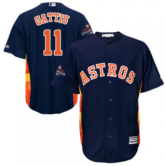 Youth Majestic Houston Astros #11 Evan Gattis Authentic Navy Blue Alternate 2017 World Series Champions Cool Base MLB Jersey - Ujersey