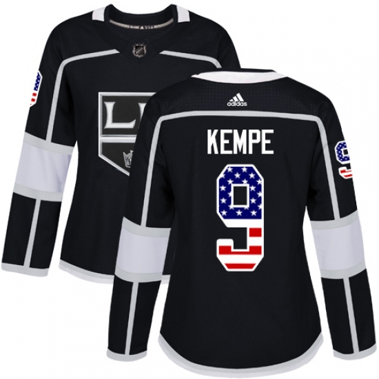 Women's Adidas Los Angeles Kings #9 Adrian Kempe Authentic Black USA Flag Fashion NHL Jersey - Ujersey