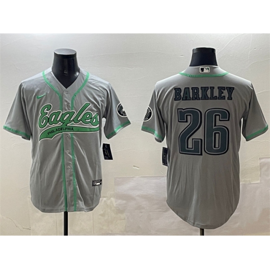 Men's Philadelphia Eagles #26 Saquon Barkley Gray Cool Base Stitched Baseball Jersey - Ujersey