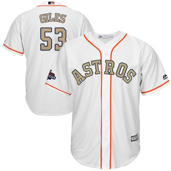 Men's Majestic Houston Astros #53 Ken Giles Replica White 2018 Gold Program Cool Base MLB Jersey - Ujersey
