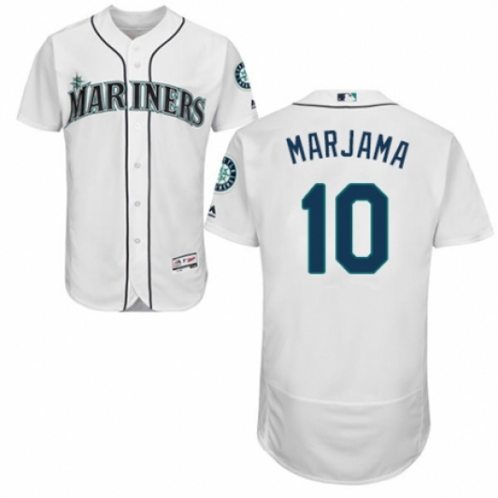 Men's Majestic Seattle Mariners #10 Mike Marjama White Home Flex Base Authentic Collection MLB Jersey - Ujersey