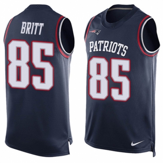 Men's Nike New England Patriots #85 Kenny Britt Limited Navy Blue Player Name & Number Tank Top NFL Jersey - Ujersey