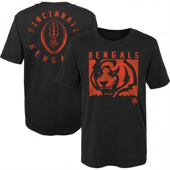 Men's Cincinnati Bengals Black Preschool Liquid Camo Logo T Shirt - Ujersey