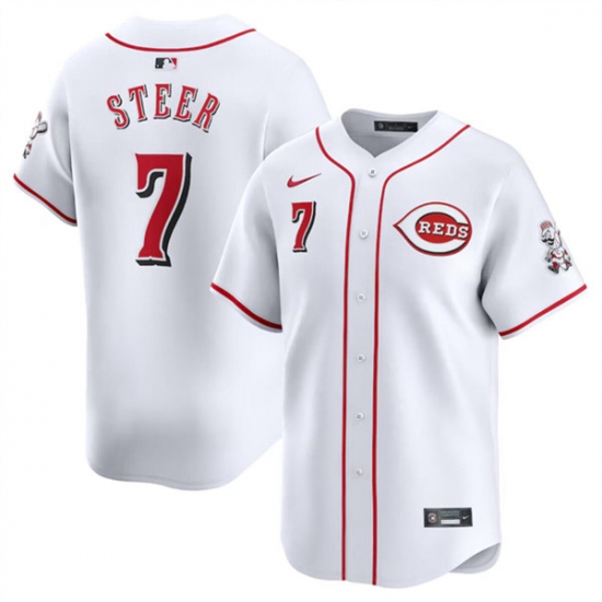 Men's Cincinnati Reds #7 Spencer Steer White Home Limited Stitched Baseball Jersey - Ujersey