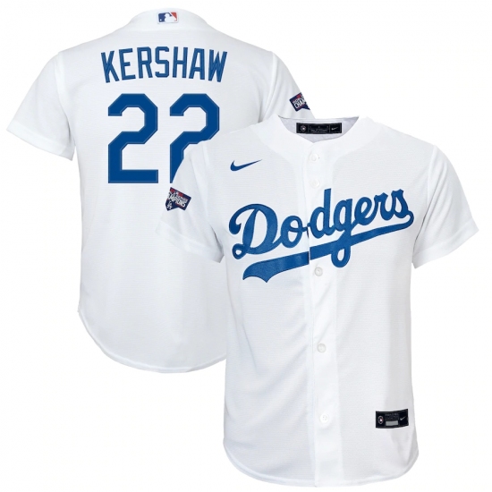 Youth Los Angeles Dodgers #22 Clayton Kershaw Nike White 2020 World Series Champions Home Replica Player Jersey - Ujersey