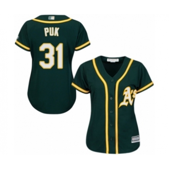 Women's Oakland Athletics #31 A.J. Puk Authentic Green Alternate 1 Cool Base Baseball Player Jersey - Ujersey