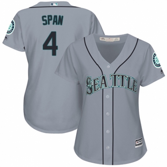 Women's Majestic Seattle Mariners #4 Denard Span Replica Grey Road Cool Base MLB Jersey - Ujersey