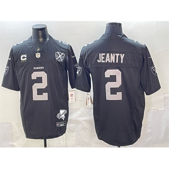 Men's Las Vegas Raiders #2 Ashton Jeanty Black 2025 Draft F.U.S.E. With 4-Star C Nevada Silver Stat And 65th Anniversary Stitched Football Jersey - Ujersey