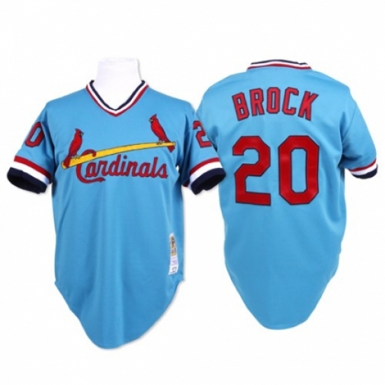Men's Mitchell and Ness St. Louis Cardinals #20 Lou Brock Authentic Blue Throwback MLB Jersey - Ujersey