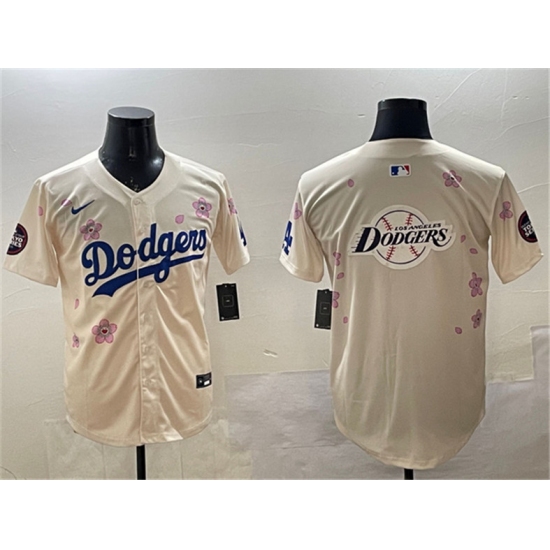 Men's Los Angeles Dodgers Team Big Logo Cream 2025 Tokyo Series Limited Stitched Baseball Jersey - Ujersey