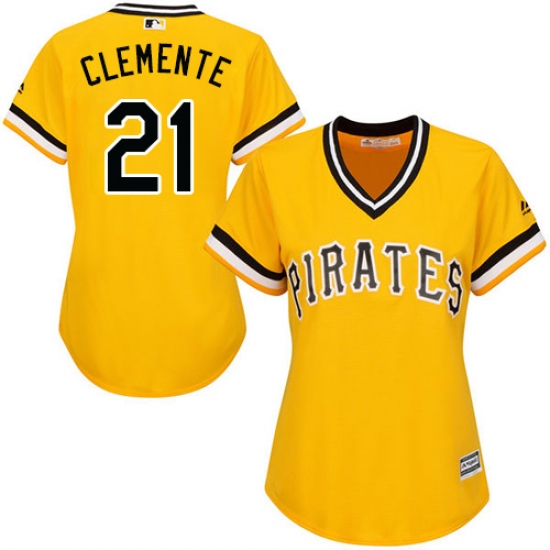Women's Majestic Pittsburgh Pirates #21 Roberto Clemente Authentic Gold Alternate Cool Base MLB Jersey - Ujersey