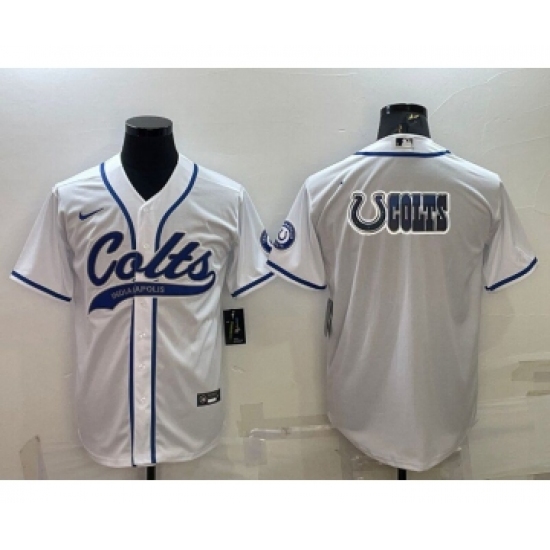 Men's Indianapolis Colts White Team Big Logo With Patch Cool Base Stitched Baseball Jersey - Ujersey