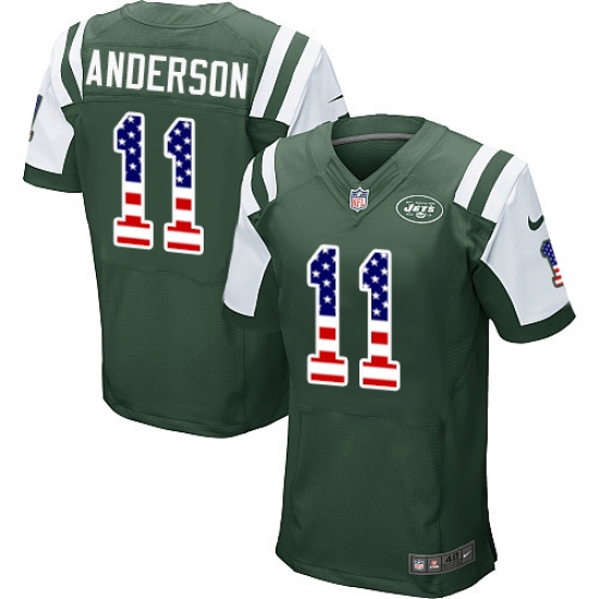 Men's Nike New York Jets #11 Robby Anderson Elite Green Home USA Flag Fashion NFL Jersey - ujerseystore