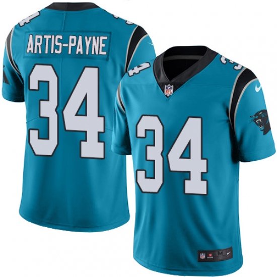 Men's Nike Carolina Panthers #34 Cameron Artis-Payne Blue Alternate Vapor Untouchable Limited Player NFL Jersey - Ujersey