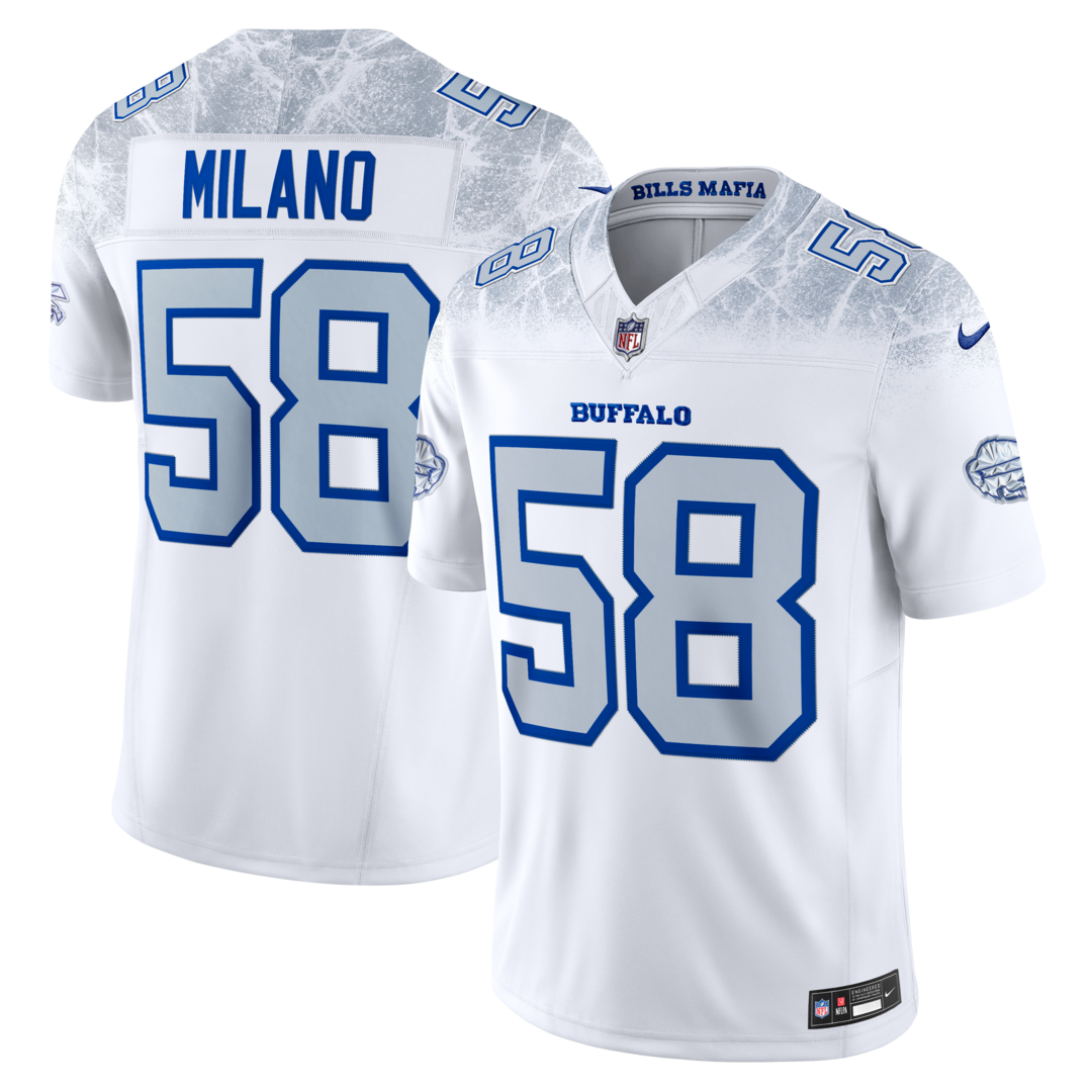 Men's Buffalo Bills Matt Milano Nike White 2025 Rivalries Collection Stitched Limited Jersey