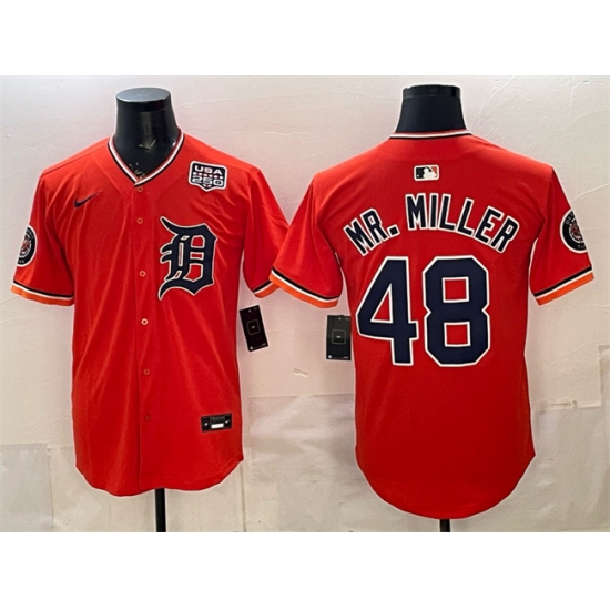 Men's Detroit Tigers #48 Mr. Miller Orange 2026 Alternate USA 250 Vapor Premier Limited Stitched Baseball Jersey