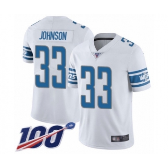 Men's Detroit Lions #33 Kerryon Johnson White Vapor Untouchable Limited Player 100th Season Football Jersey - Ujersey