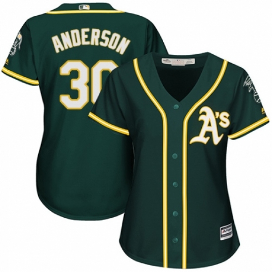 Women's Majestic Oakland Athletics #30 Brett Anderson Authentic Green Alternate 1 Cool Base MLB Jersey - Ujersey