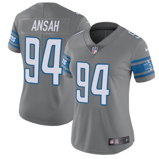 Women's Nike Detroit Lions #94 Ziggy Ansah Limited Steel Rush Vapor Untouchable NFL Jersey - Ujersey