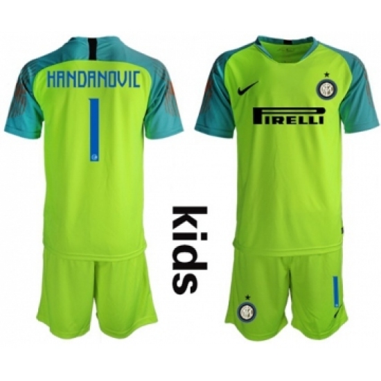 Inter Milan #1 Handanovic Shiny Green Goalkeeper Kid Soccer Club Jersey