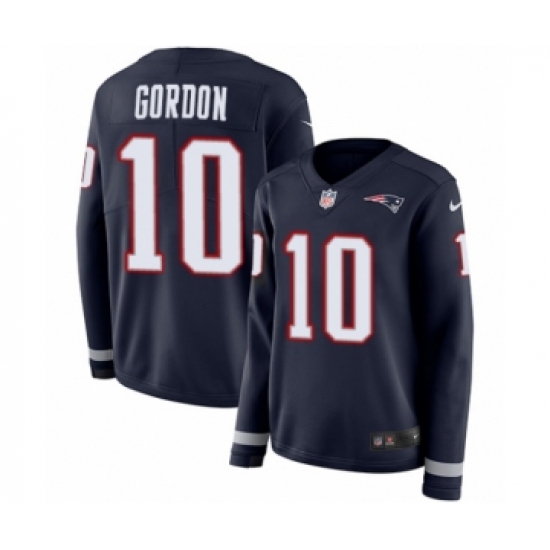 Women's Nike New England Patriots #10 Josh Gordon Limited Navy Blue Therma Long Sleeve NFL Jersey - Ujersey