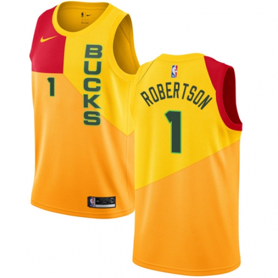Men's Nike Milwaukee Bucks #1 Oscar Robertson Swingman Yellow NBA Jersey - City Edition - Ujersey
