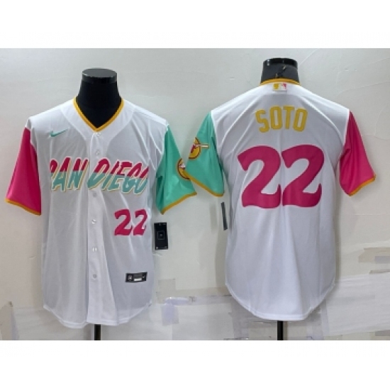 Men's San Diego Padres #22 Juan Soto Number White 2022 City Connect Cool Base Stitched Jersey - Ujersey