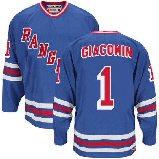 Men's CCM New York Rangers #1 Eddie Giacomin Premier Royal Blue Heroes of Hockey Alumni Throwback NHL Jersey - Ujersey
