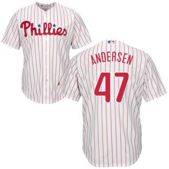 Men's Majestic Philadelphia Phillies #47 Larry Andersen Replica White/Red Strip Home Cool Base MLB Jersey - Ujersey