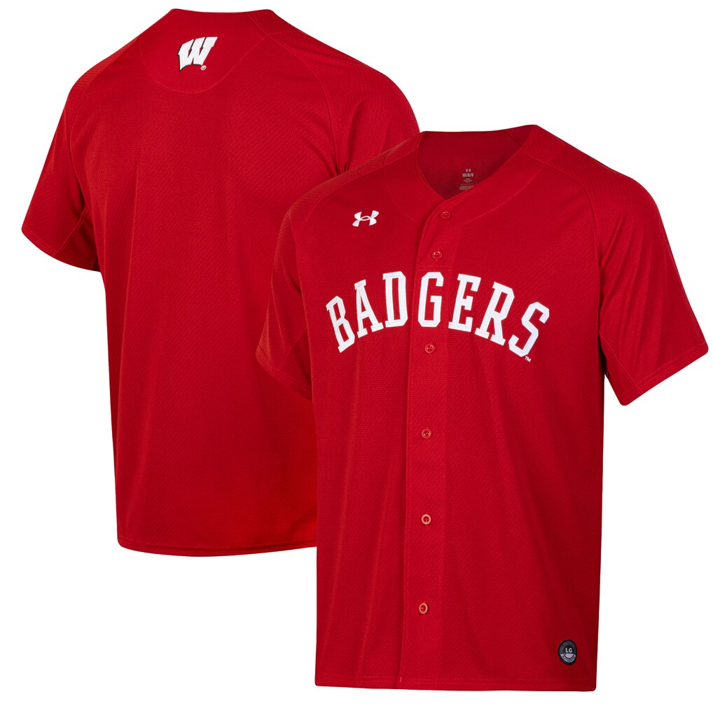 Men's Under Armour Red Wisconsin Badgers Replica Full-Button Baseball Jersey - ujerseystore