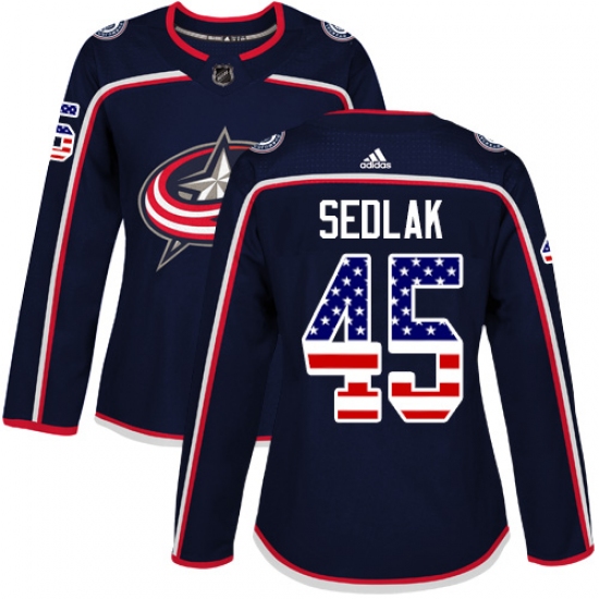 Women's Adidas Columbus Blue Jackets #45 Lukas Sedlak Authentic Navy Blue USA Flag Fashion NHL Jersey - Ujersey