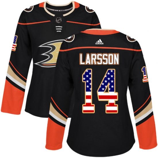 Women's Adidas Anaheim Ducks #14 Jacob Larsson Authentic Black USA Flag Fashion NHL Jersey - Ujersey