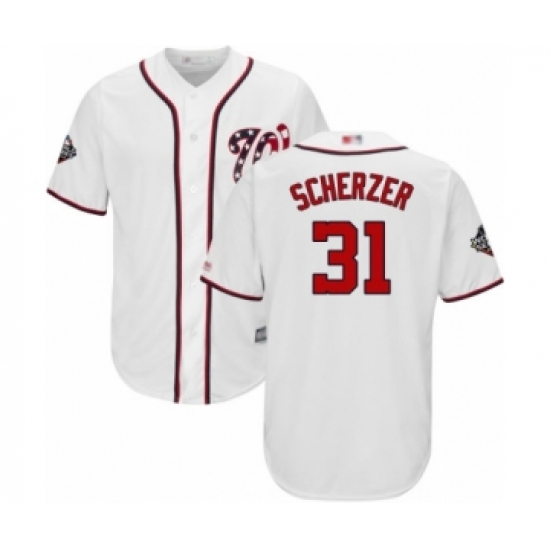 Youth Washington Nationals #31 Max Scherzer Authentic White Home Cool Base 2019 World Series Bound Baseball Jersey - Ujersey