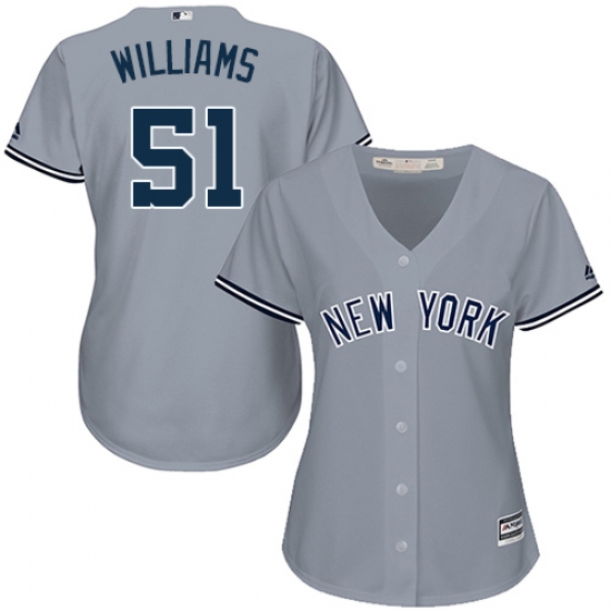 Women's Majestic New York Yankees #51 Bernie Williams Replica Grey Road MLB Jersey - Ujersey