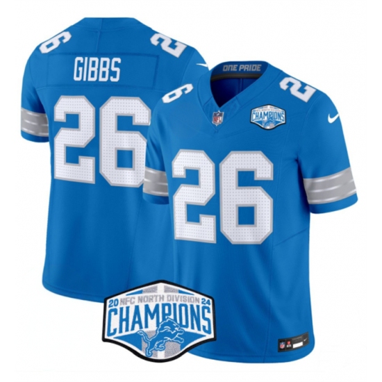 Men's Detroit Lions #26 Jahmyr Gibbs Blue 2024 NFC North Champions F.U.S.E. Vapor Limited Stitched Jersey - Ujersey