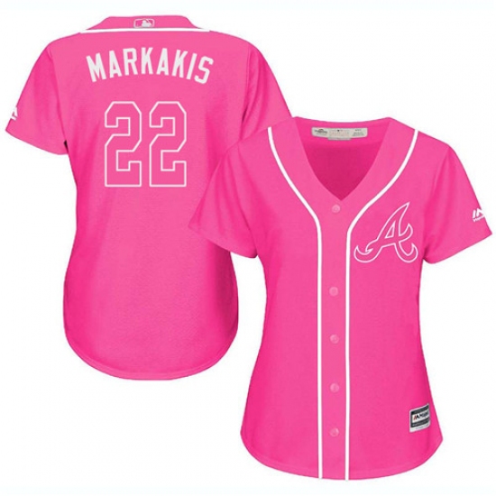 Women's Majestic Atlanta Braves #22 Nick Markakis Replica Pink Fashion Cool Base MLB Jersey - Ujersey