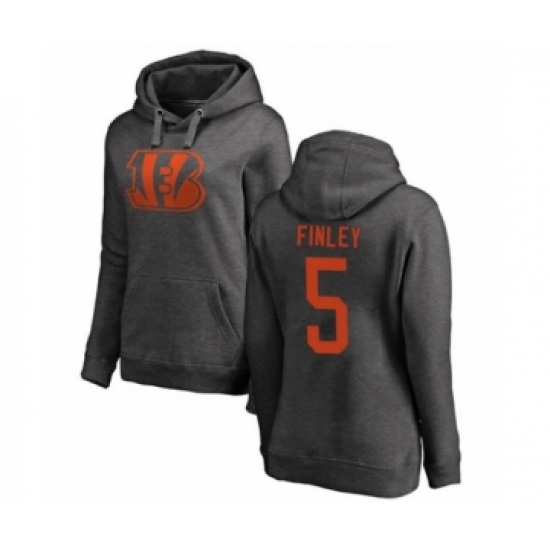 Football Women's Cincinnati Bengals #5 Ryan Finley Ash One Color Pullover Hoodie - Ujersey