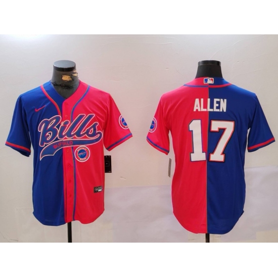 Men's Buffalo Bills #17 Josh Allen Red Blue Team Cool Base Stitched Baseball Jersey - Ujersey