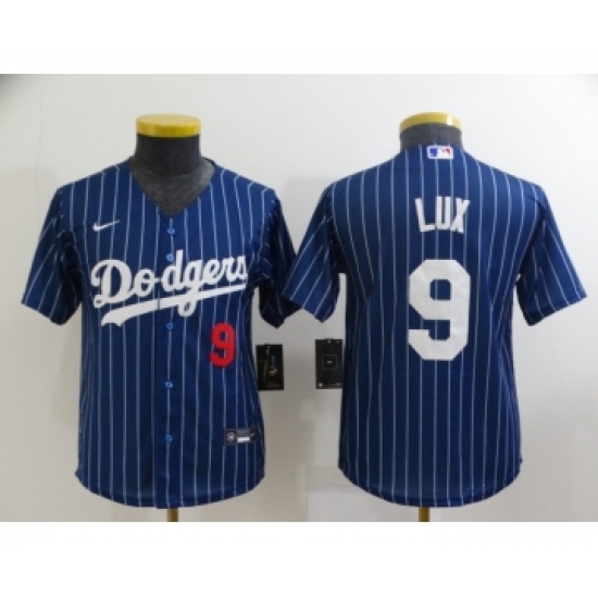Youth Los Angeles Dodgers #9 Gavin Lux Navy Blue Pinstripe Stitched MLB Cool Base Nike Jersey - Ujersey