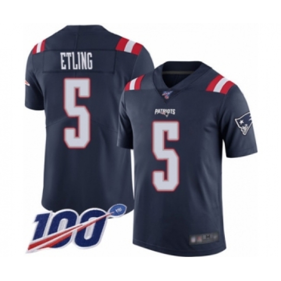 Men's New England Patriots #5 Danny Etling Limited Navy Blue Rush Vapor Untouchable 100th Season Football Jersey - Ujersey