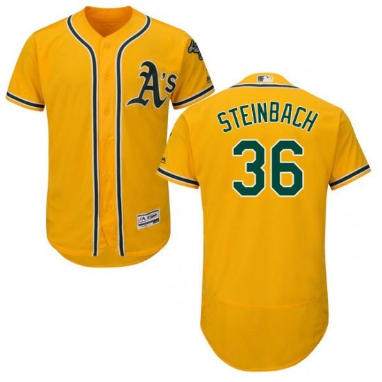 Men's Majestic Oakland Athletics #36 Terry Steinbach Gold Alternate Flex Base Authentic Collection MLB Jersey - Ujersey