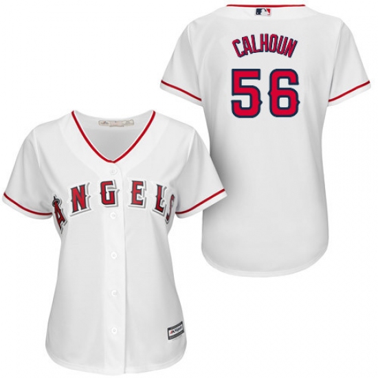 Women's Majestic Los Angeles Angels of Anaheim #56 Kole Calhoun Authentic White Home MLB Jersey - Ujersey